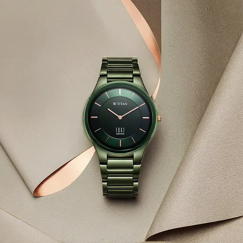 Titan Slimmest Ceramic Green Dial Men’s Watch- 1696QC06